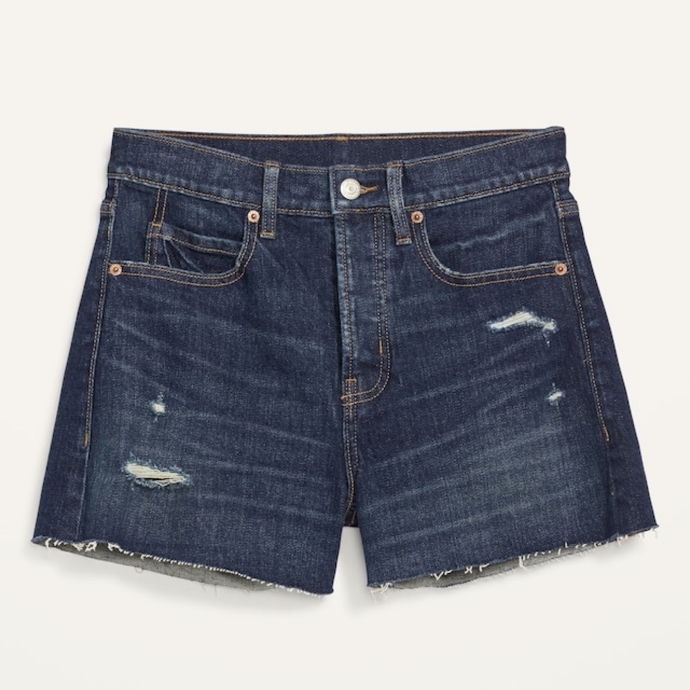 Denim shorts 3 inch inseam button through no zipper high waisted
